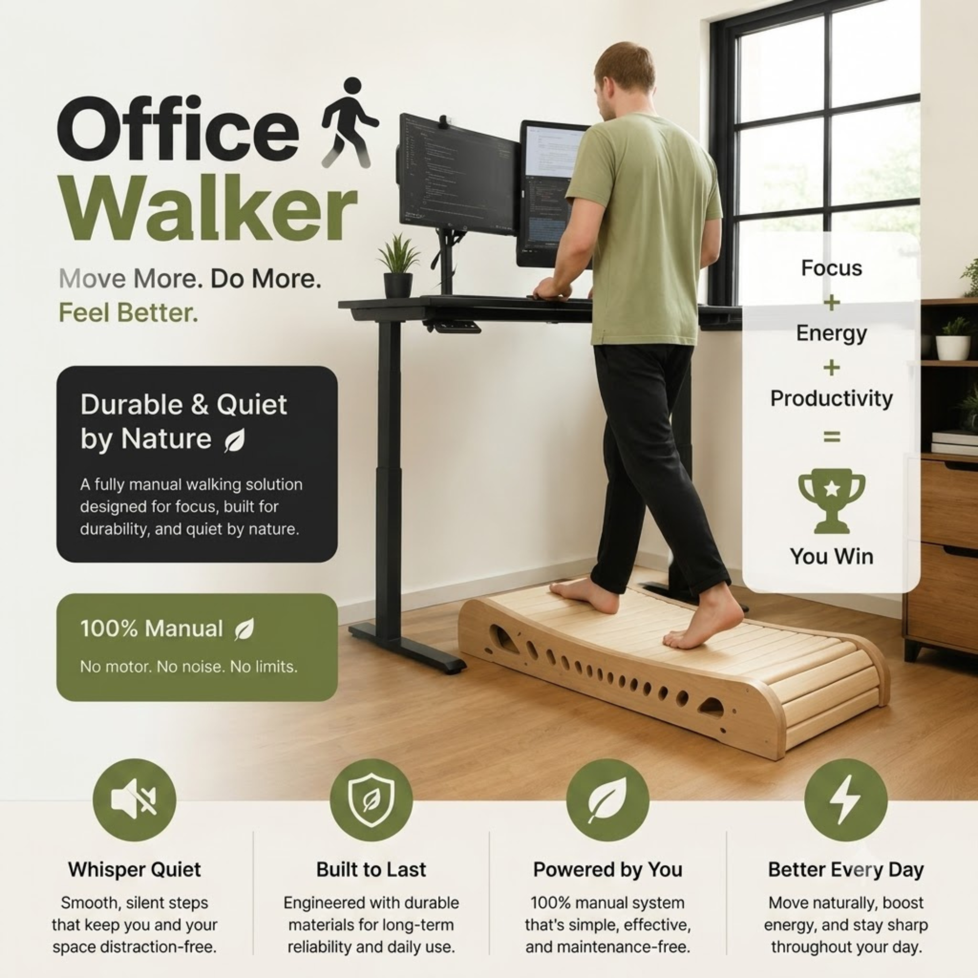Motione Office Walker – Natural Wood